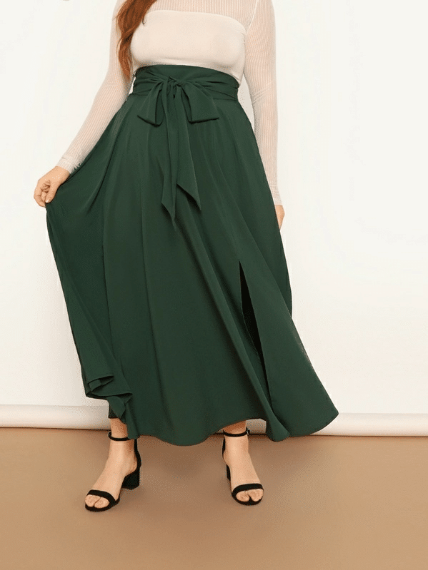 Saia longa elegante verde militar